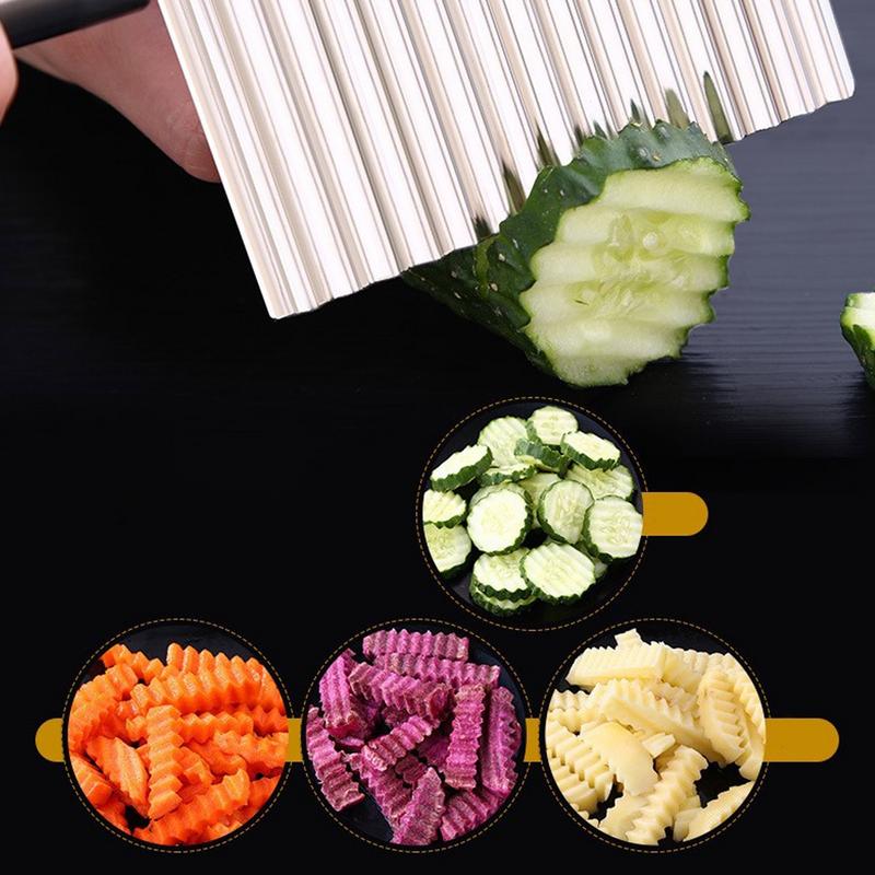 Stainless Steel Potato Chip Slicer Dough Vegetable Fruit Crinkle Wavy Slicer Knife Potato Cutter Chopper Kitchen Cutting Tool