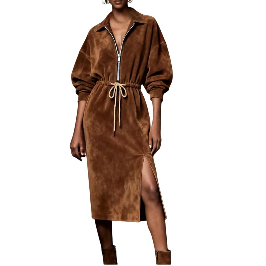 Women's Suede Zipper Dress