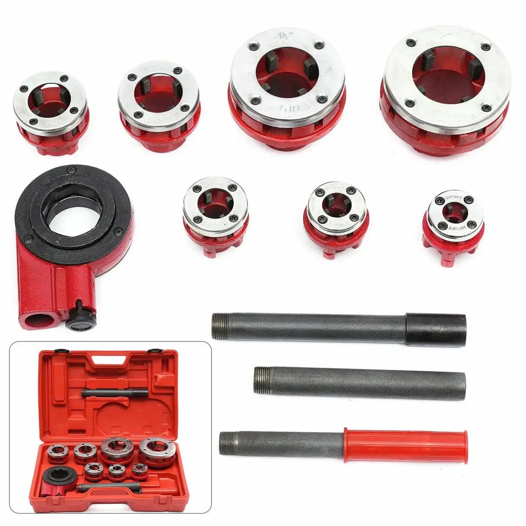Manual Ratchet Pipe Threader Set 7 Dies 3/8" To 2" for Galvanized Steel Pipe Threading Hand Tool