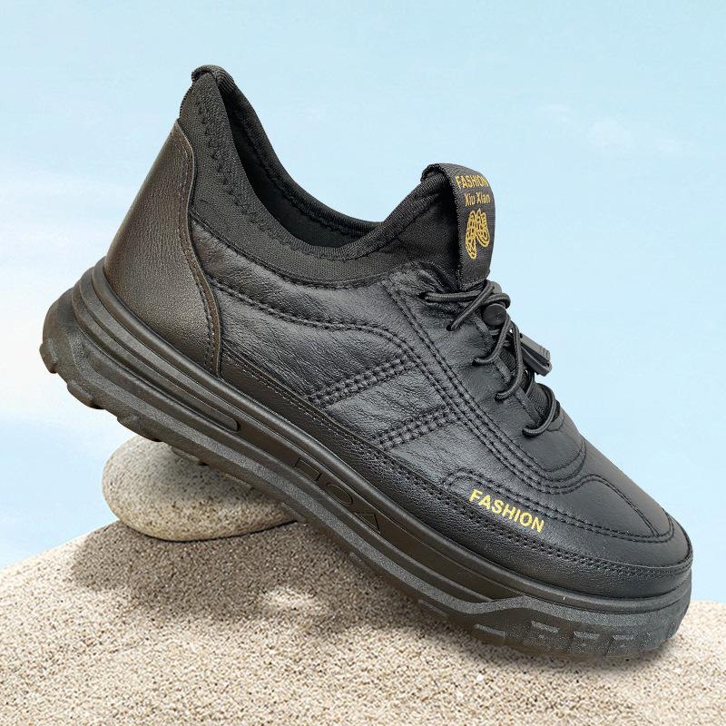 Spring new casual shoes travel shoes leather surface breathable soft sole casual shoes 39 чёрный