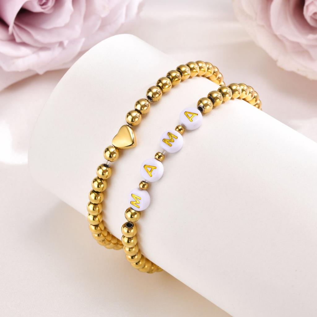 Fashion Mama Mother'S Day Gift Bracelet Letter Love Gold Beads Double Stacked Bracelet Br-1691