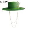 Personalized Flat Top Straw Hat Handmade Design Hat Pearl Chain Summer Sun Hat New Letter Hat Beach Women Gorras Para Hombres