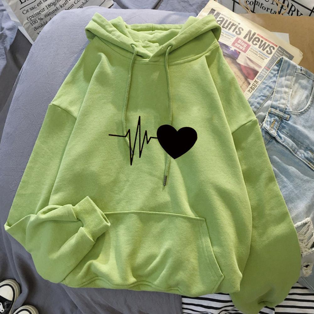 Unisex Heartbeat Print Hooded Hoodies for Autumn Winter Women Long Sleeve Casual Pullover Sweatshirt