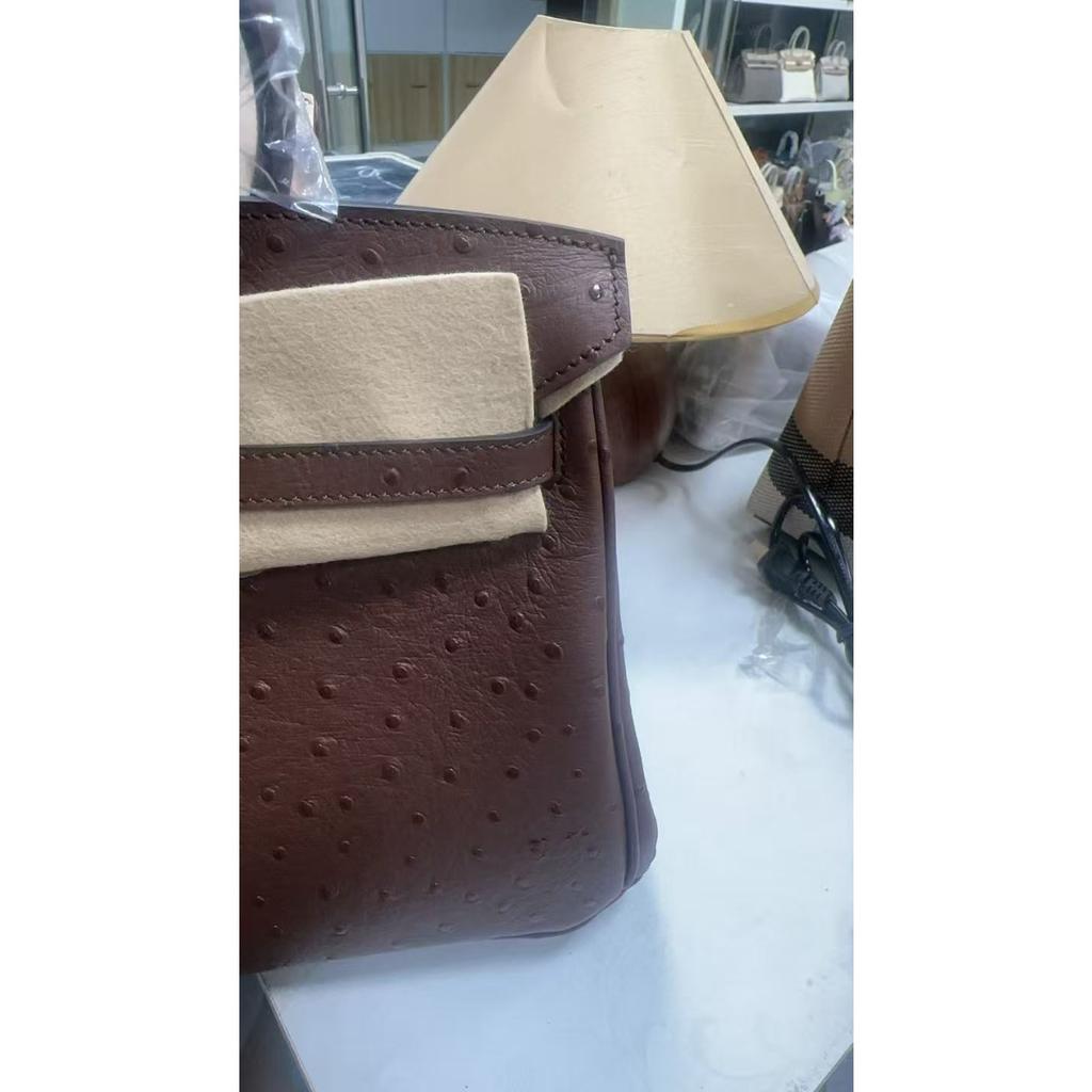 Ostrich Pattern Upgraded First Layer Cowhide Dukopp Slash Platinum 25/30 Inner Seam Edition Fashion Large Capacity Handbag