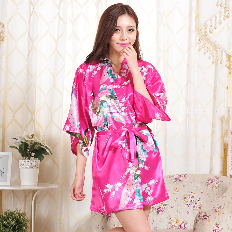 

Peacock & Peony Silk Satin Kimono-Style Short Cardigan for Women M (55-60kg) темно-синього кольору