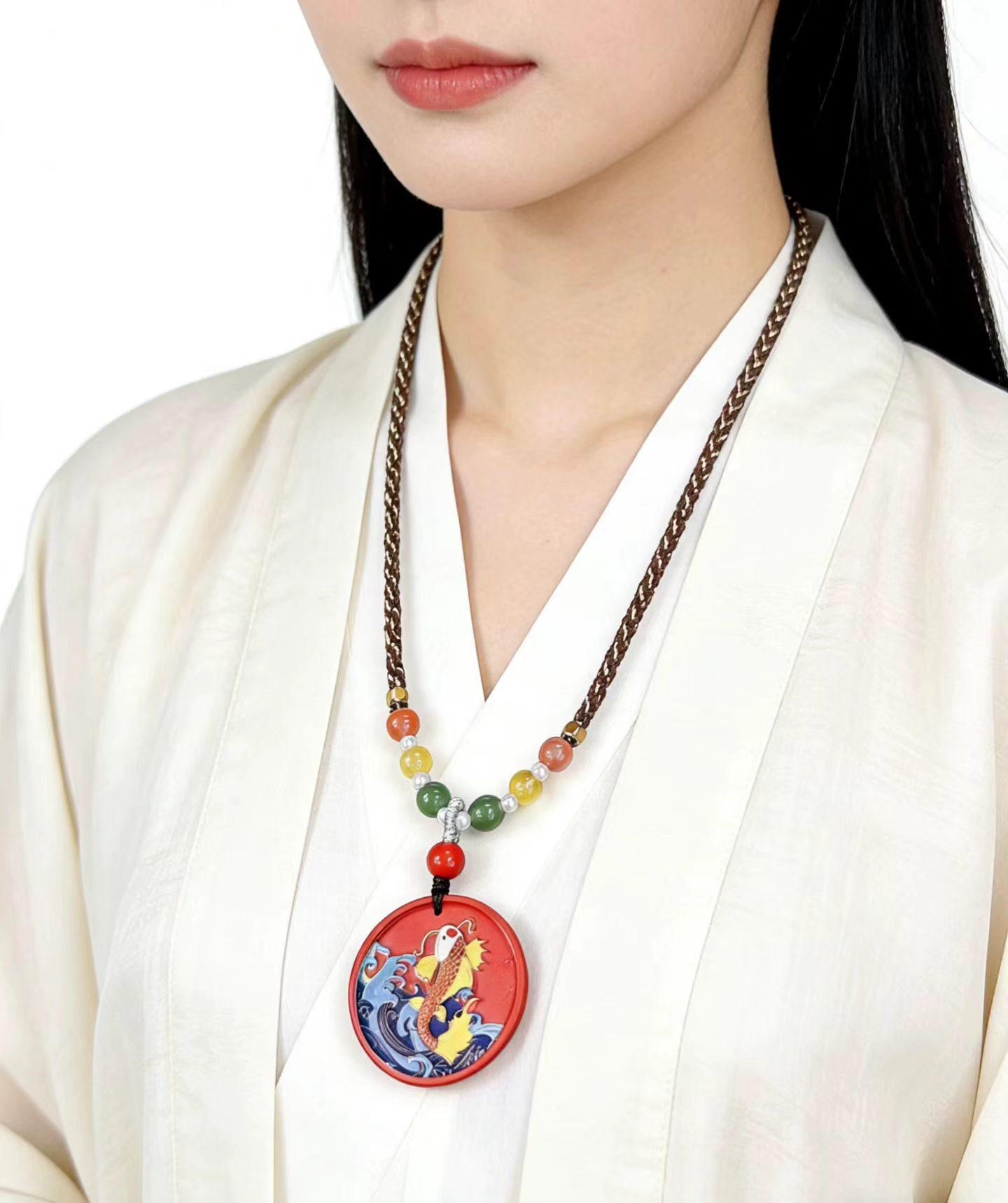 Year After Year Abundance Ethnic Style Cinnabar Red Sand Necklace - Fresh & Versatile Authentic Cinnabar 75%-80% Content