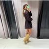 Elegant Lace Fold Dress Women Brown Deep V-neck Long Sleeve Mini Dresses Female 2025 Spring Summer Fashion Loose Lady Robe