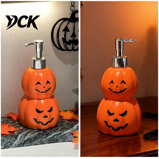 Decorative Bathroom Accessory Halloween Pumpkin Soap Dispenser, Refillable Lotion Liquid Hand Bottle, Vinyl Dispenser Durable Press Type Dispensing