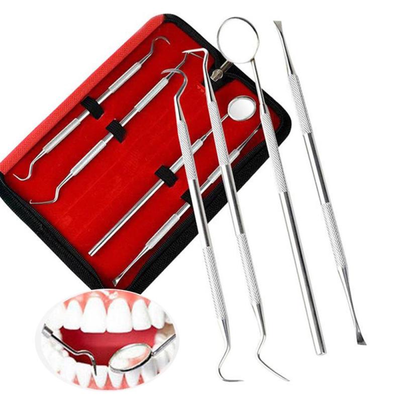 Stainless Steel Dentistry Tools 4pcs Dentist Set Dental Probes Oral Care Tool Mirror Scraper  Teeth Whitening  Clean Tool Set A6
