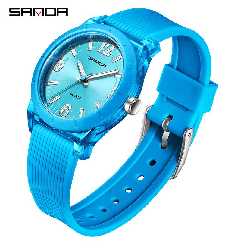 Sanda TEMU Hot-Selling Waterproof Quartz Luminous Student Watch with Thin Transparent Case for Children