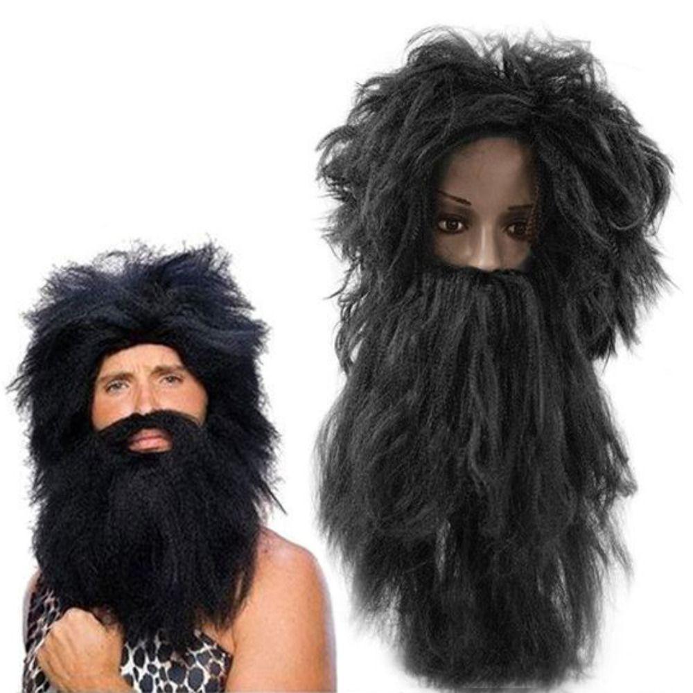 2Pcs/Set Halloween Wigs and Beard Set Funny Wizard Wig Beard Wild Men Wigs and Beard Costume Party