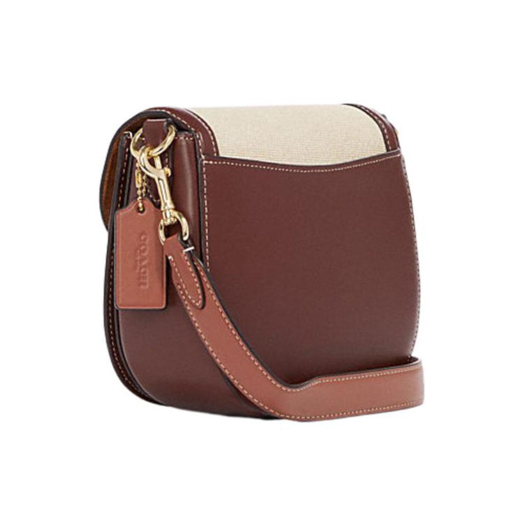 New COACH Morgan Cow Leather With Textile Saddle Bag, Crossbody Bag, Shoulder Bag Small Size Women's Red & Beige CH183-IMNAM