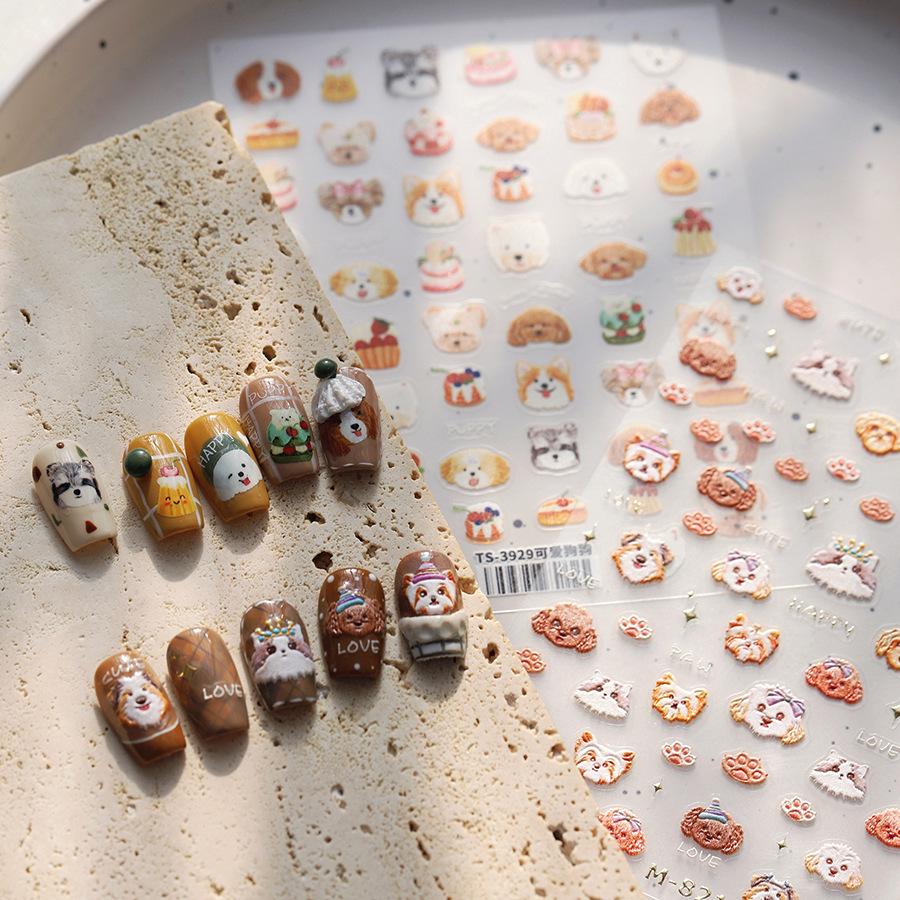 TENSOR Cute Dog Gold Frosted Nail Stickers M-821 Series, Self-Adhesive