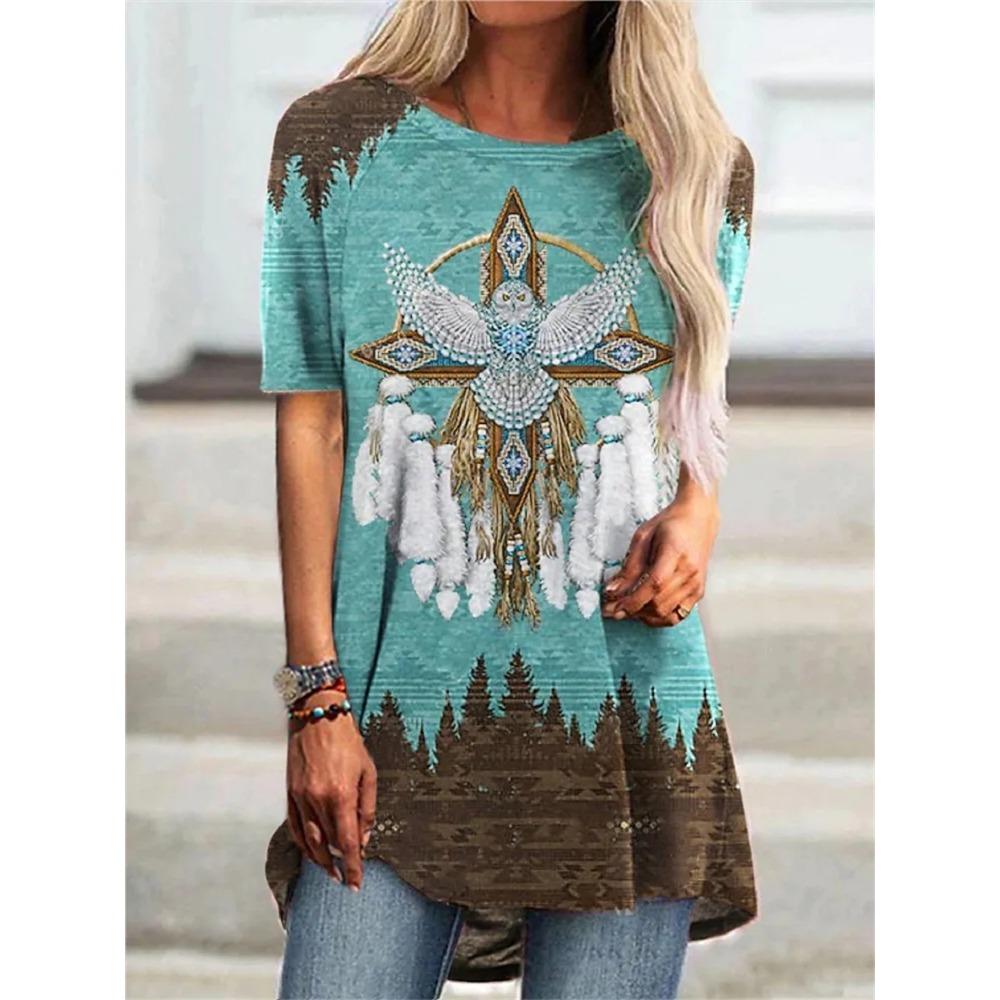 

Ethnic Style Indian 3D Print Long T-Shirts Women s Fashion Streetwear Oversized Short Sleeve T Shirt Female Tees Tops Clothing S