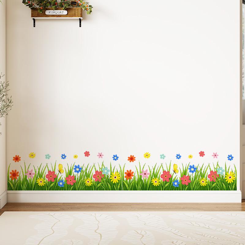 Grass Flower Butterfly Baseboard Skirting Line Wall Sticker Self Adhesive PVC Living Room Bedroom Corner Decor
