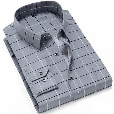 Camicia sottile a maniche lunghe stampata da uomo, camicia a quadri slim fit coreana, camicie casual da lavoro, top a righe alla moda da strada