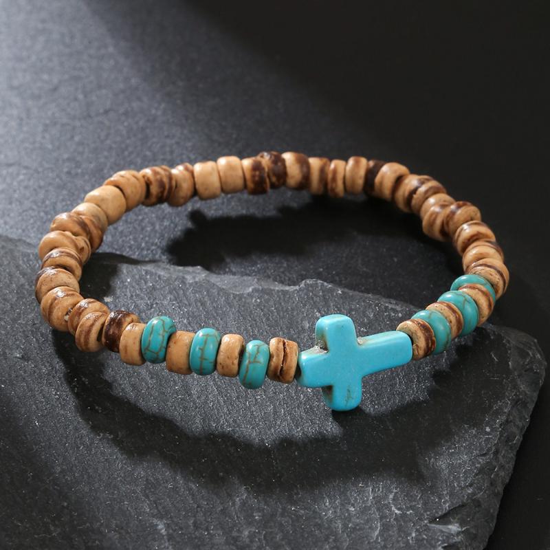 Vintage Handmade Beaded Skull Bracelet For Men Wooden Coconut Shell Beaded Bracelet Jewelry