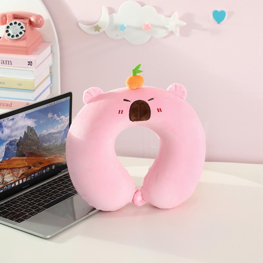 Cute Capybara U-Shaped Neck Pillow Suitable For Travel; Provides Dual Support For The Head Neck Chin In Any Sleeping Position