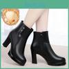 Season Cotton Shoes Autumnwinter Women Soft Leather Midhigh Heel Fleecelined Ankle Boots Ladies Cotton Boots Black Round Head