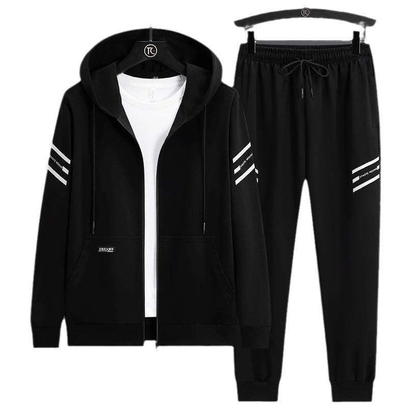 Plus Size Men's Casual Loose Sports Set: Hooded Sweatshirt Two-Piece, Fat Man's Handsome Spring/Autumn Trend.