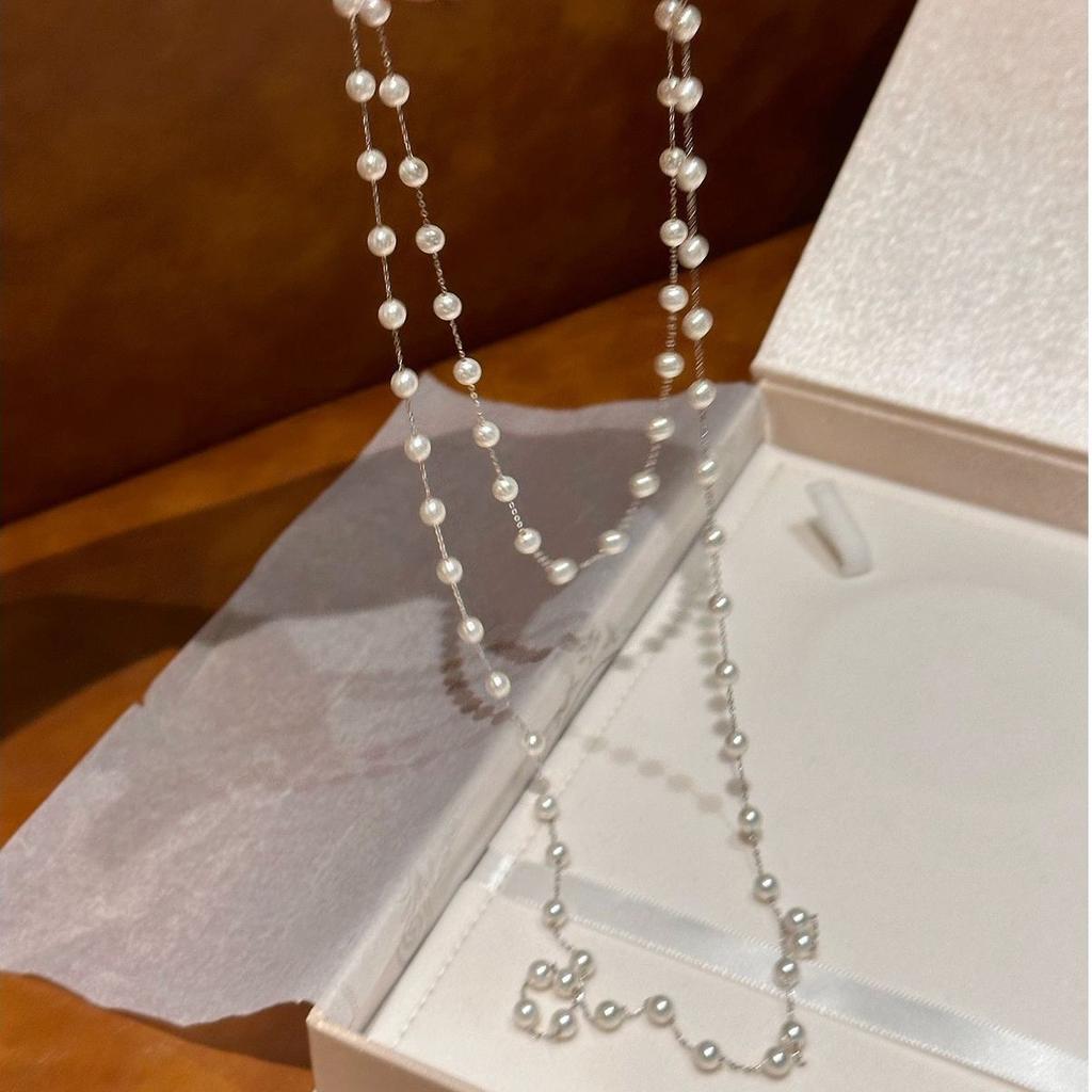 Diamond Water Drop Pearl Beaded Necklace Autumn and Winter French Light Luxury Sweater Chain Fashionable Versatile High-end Jewelry