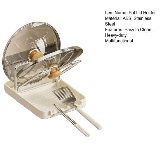 Pot Lid Storage Rack Kitchen Pot Lid Stand with Drain Tray Spoon