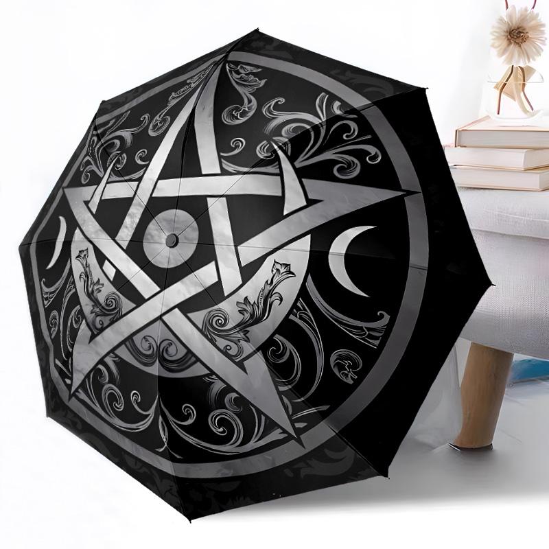 Magic Pentagram Compact Travel Automatic Umbrella Compact 8-Rib Lightweight Compact Design Travel Essential Compact Folding Umbrella