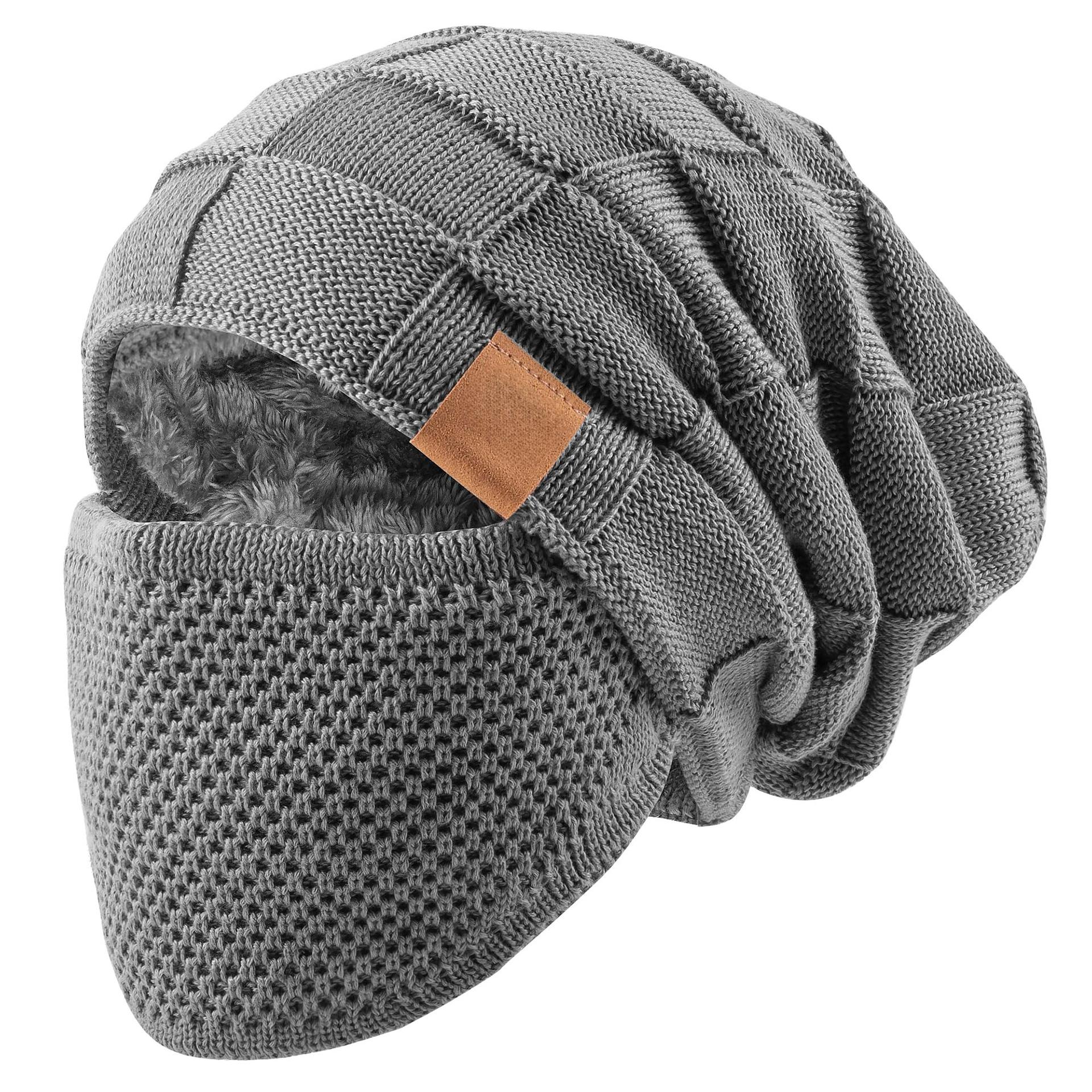

European and American Trendy Warm Classic Plaid Knit Hat with Velvet Lining for Autumn and Winter світло-сірий колір