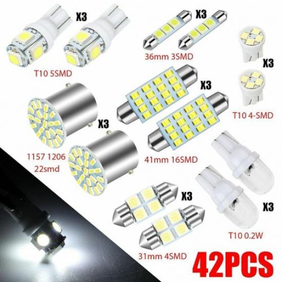 42x Car Interior LED Light For Dome Map License Plate Lamp Bulbs Kit Accessories