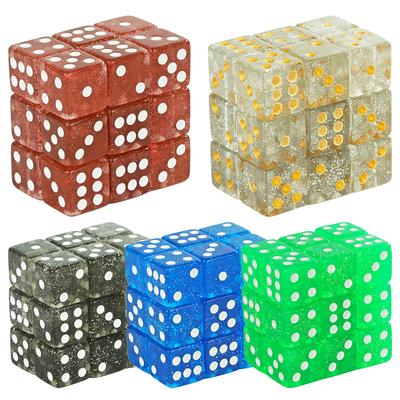 6-seitiges glitzerndes Würfelset für Tischspiele, Glücksspiele, Unterhaltungspartys, 16 mm quadratische Ecken, D6-Würfel mit Standardpunkten