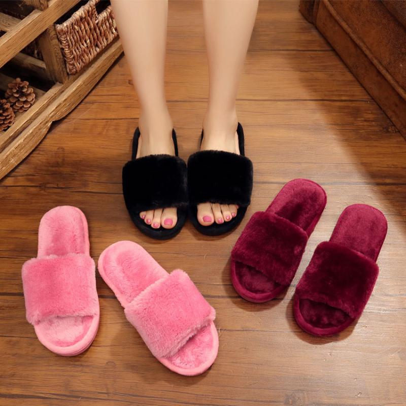 Cotton Slippers for Women At Home, Indoor, Anti Slip Opening, Straight Lined Woolen Slippers for Women, Plush Spring and Autumn Slippers