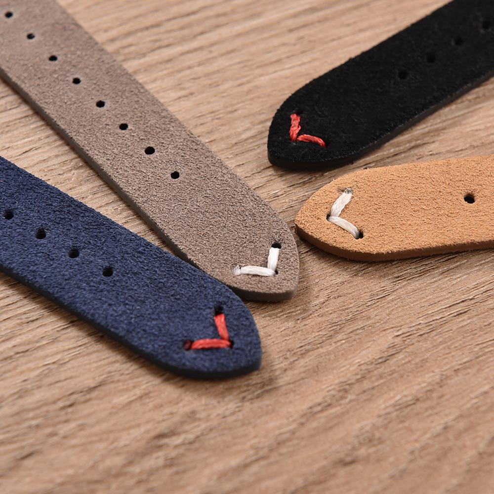 Vintage Suede Leather Watch Strap 20mm 22mm Contrast Stitching Quick Release Soft Snug Fit Replacement Strap