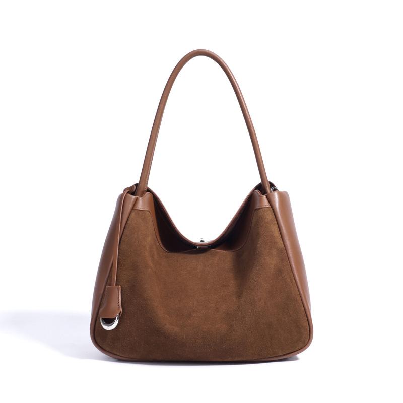 New Stylish and Simple Versatile Genuine Leather Handbag, Cowhide Frosted Single Shoulder Crossbody Commuter Bag
