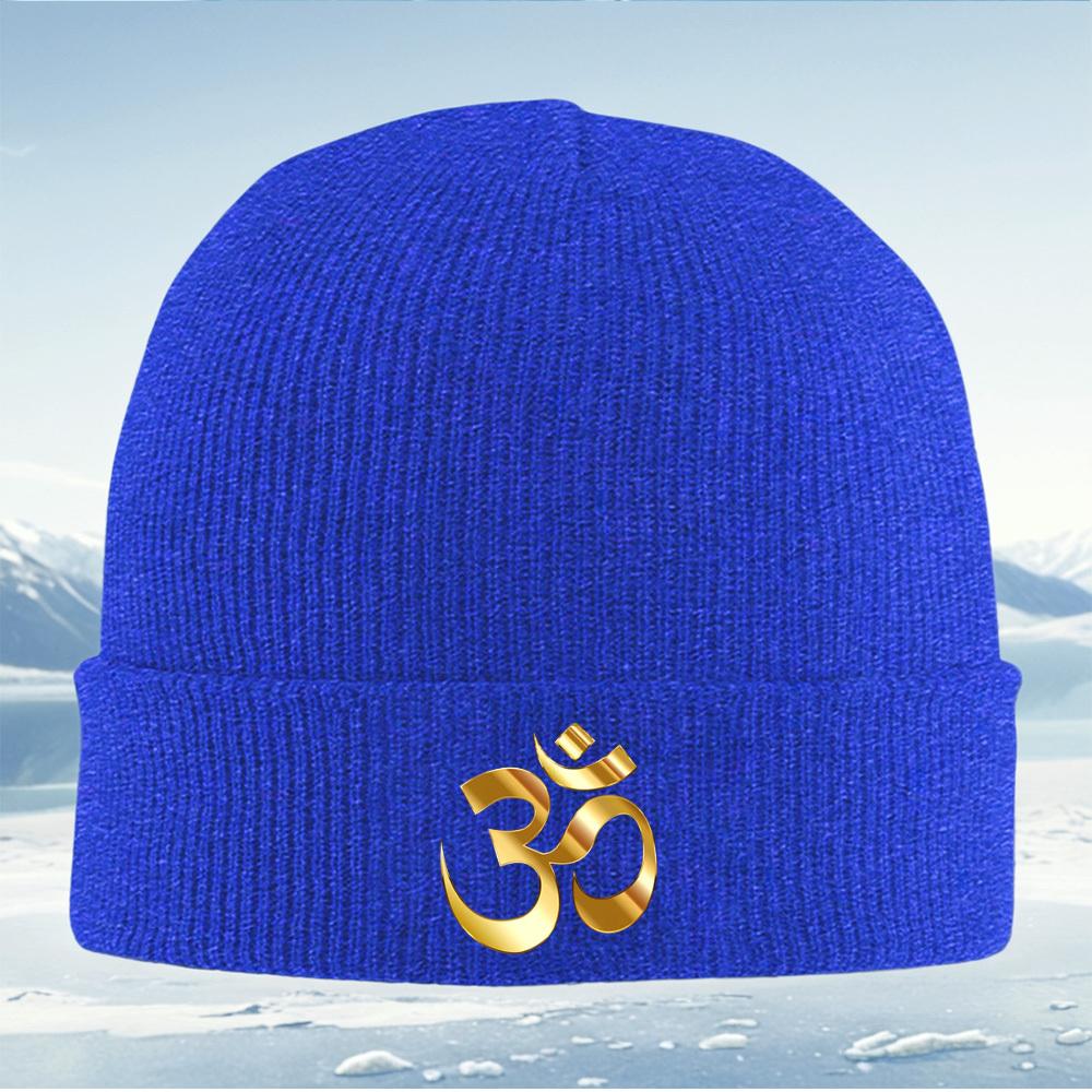 Golden Om Symbol Elegant Design Men Women Unisex Knitted Hat Beanie Pullover Cap Winter Thermal Warm Christmas Outdoor Cycling H