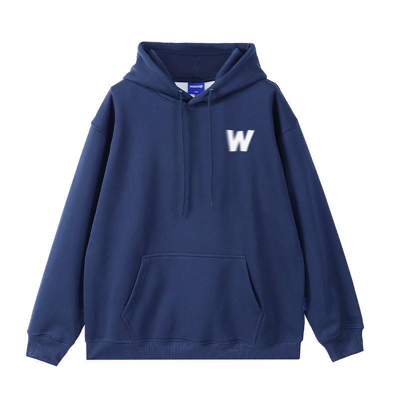 Wassup Heods Blurred W Letter Sweatshirt for Men and Women, Autumn and Winter Loose Fit, Fleece-Lined, National Trendy Brand Couple Hoodie