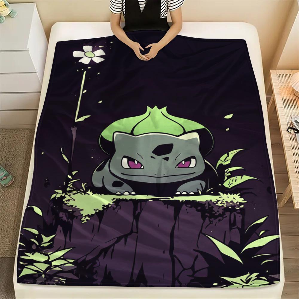 

Bulbasaur Printed Pattern Flannel Blanket Warm Soft for Sofa Bed Travel Picnic.-TING 75x90cm