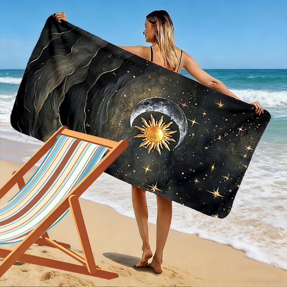 Mond und Sonne Sternenhimmel Nacht Design Strandtuch schnelltrocknend für Reise Outdoor Sport Joggen Strand und Schwimmen