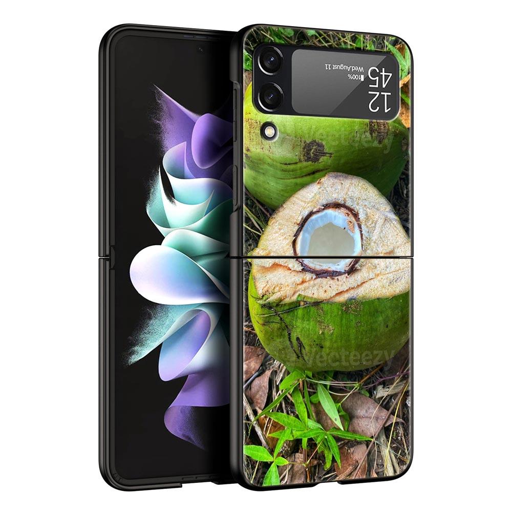 Phone Case for Samsung Galaxy Z Flip 3 4 5 6 7 Folding Black Shell For Samsung Z Flip4 Flip5 PC Hard Cover Summer Coconut