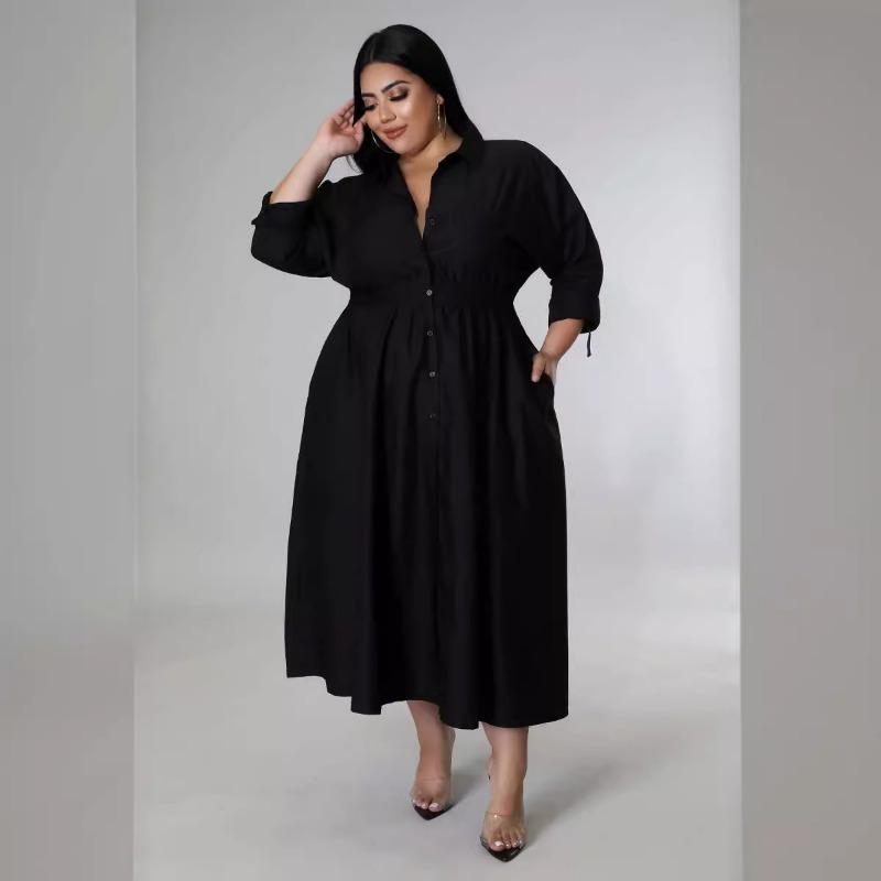 Платье-рубашка большого размера для женщин с длинным рукавом — фото 4