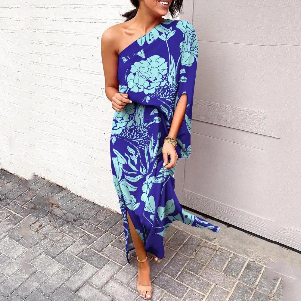 Women's Summer Off-Shoulder Loose Waist Printed Dress OM10090