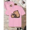 Kids Crewneck Short Sleeve T-Shirt, Big & Small Capybara Double Sided Print Fashion Casual Kids Summer Tops