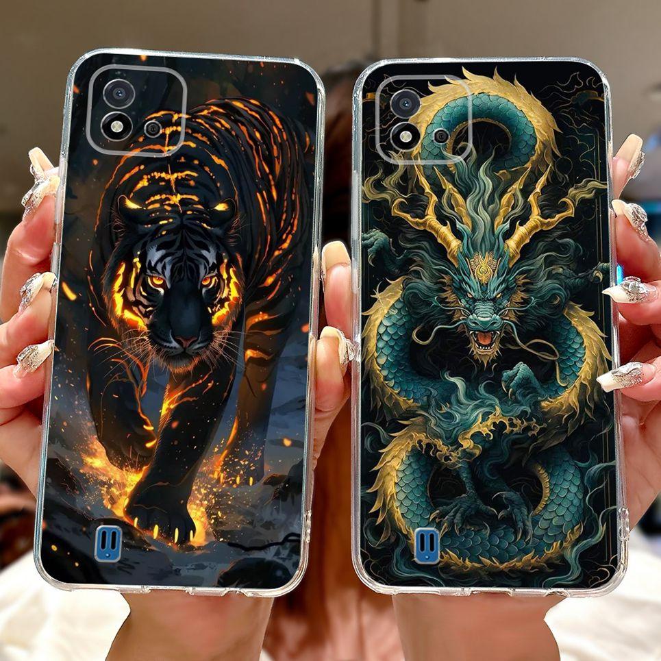 Cool Style Tiger Dragon Pattern Phone Case For Realme C11 2021 2020 C12 C15 Clear Soft Silicone TPU Back Cover RMX3231 Coques