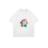 Crew Neck T Shirt White Rainbow Paw Print Design For Casual Wear