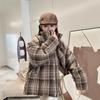Woolen plaid stand-up collar down jacket, women's loose and thickened Northeast can wear lazy retro style white duck down jacket