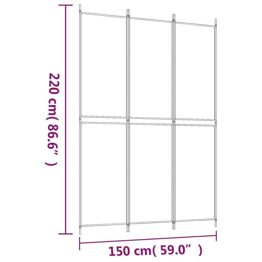 Vidaxl 3-Panel Room Divider, White, 150X220 Cm, Fabric