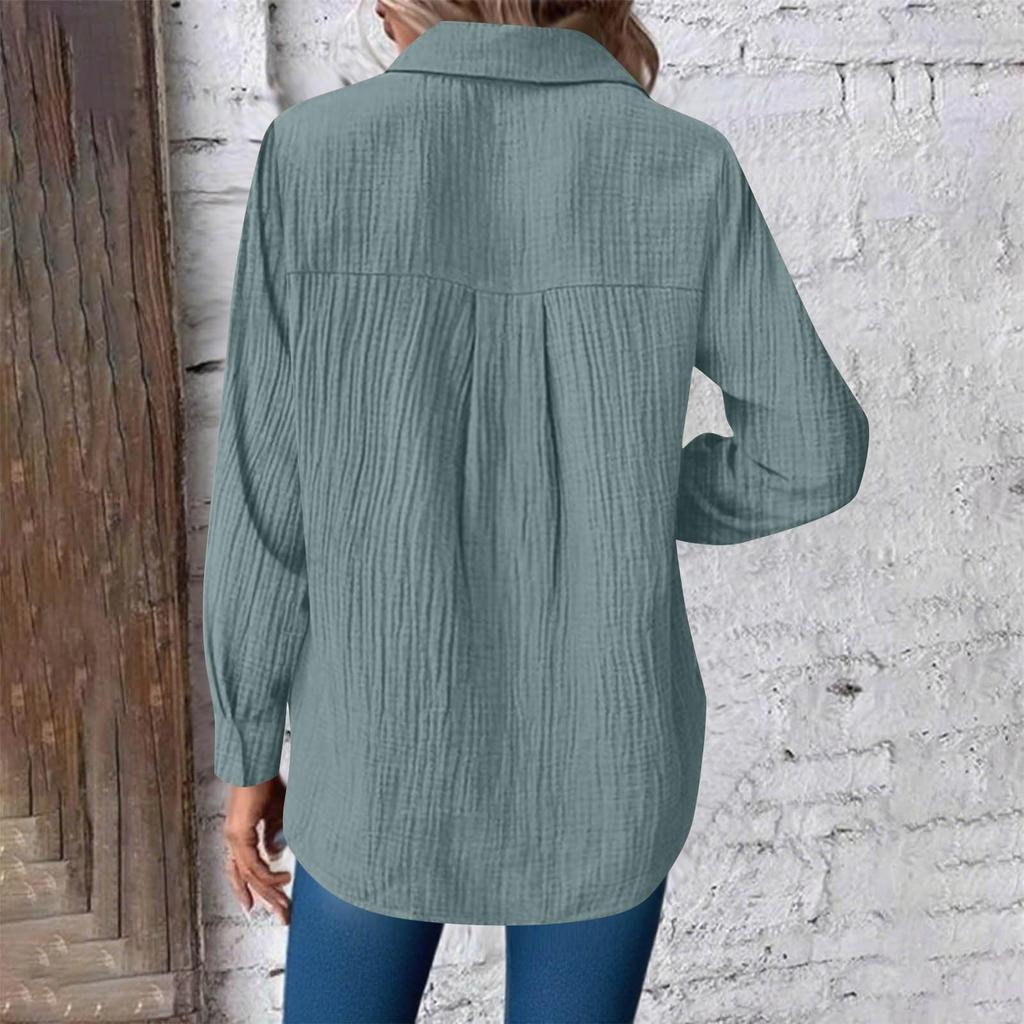Womens V Neck Shirts Long Sleeve Casual Collared Shirt Loose Blouses Solid Color Tops With Pocket