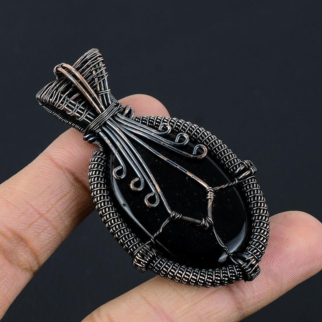 Black Onyx Jewelry, 999 Copper Wire Wrapped Pendant Handmade Gemstone Jewelry, Gifts For Wife Brand New Pendant