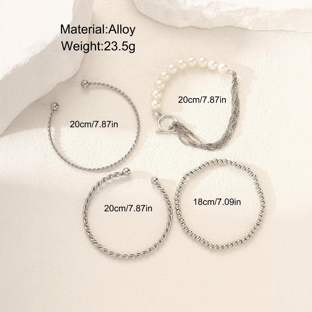 4-piece Bohemian Style Fashionable Retro Alloy Bracelet Set with Multi-layer Stacked Alloy Chains, Light Luxury and High-end