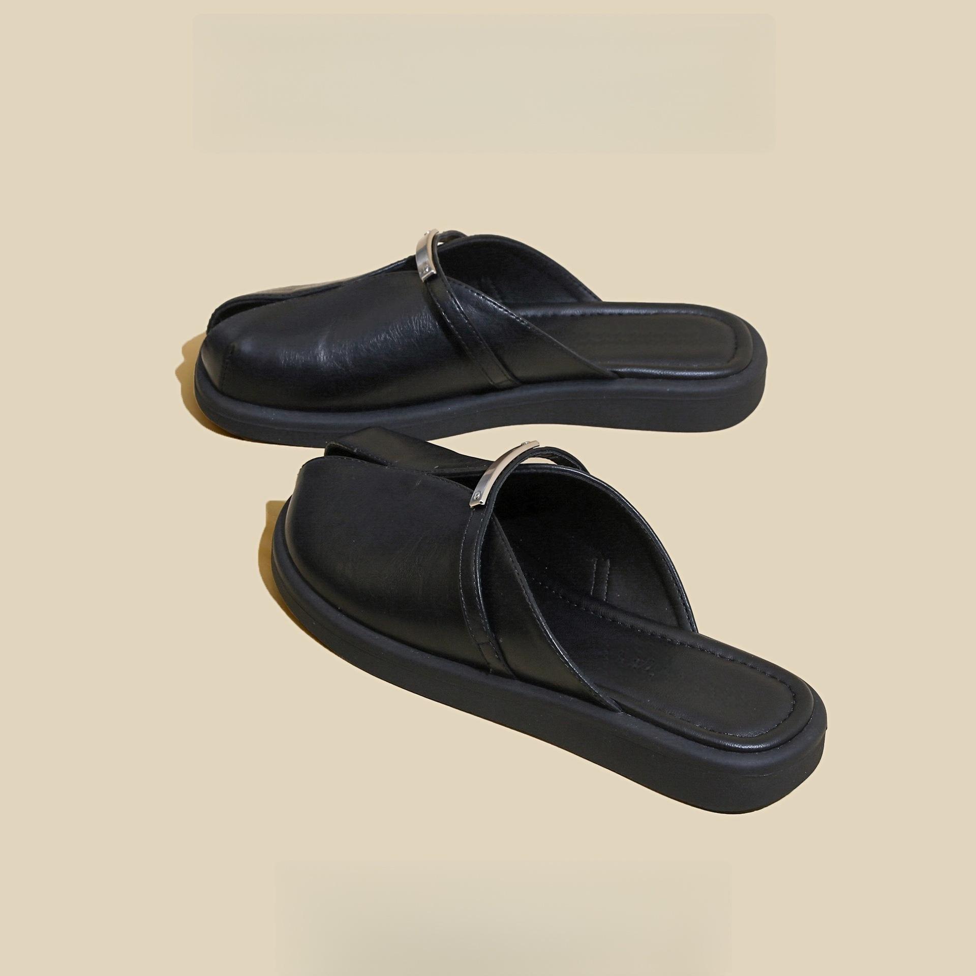 

Lazy People Wearing Beach Shoes on One Foot Summer s Niche Lazy People Wearing Square-toed Single Shoes and Half-slippers 35 чёрный