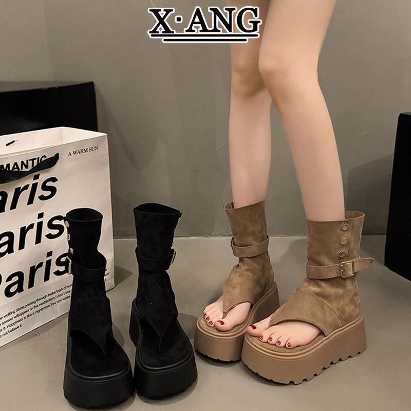 Muffin Thick-soled Heightening Toe Cold Boots Women's Summer Stacking Boots Short Boots New Fashionable Summer High-heeled Sandals